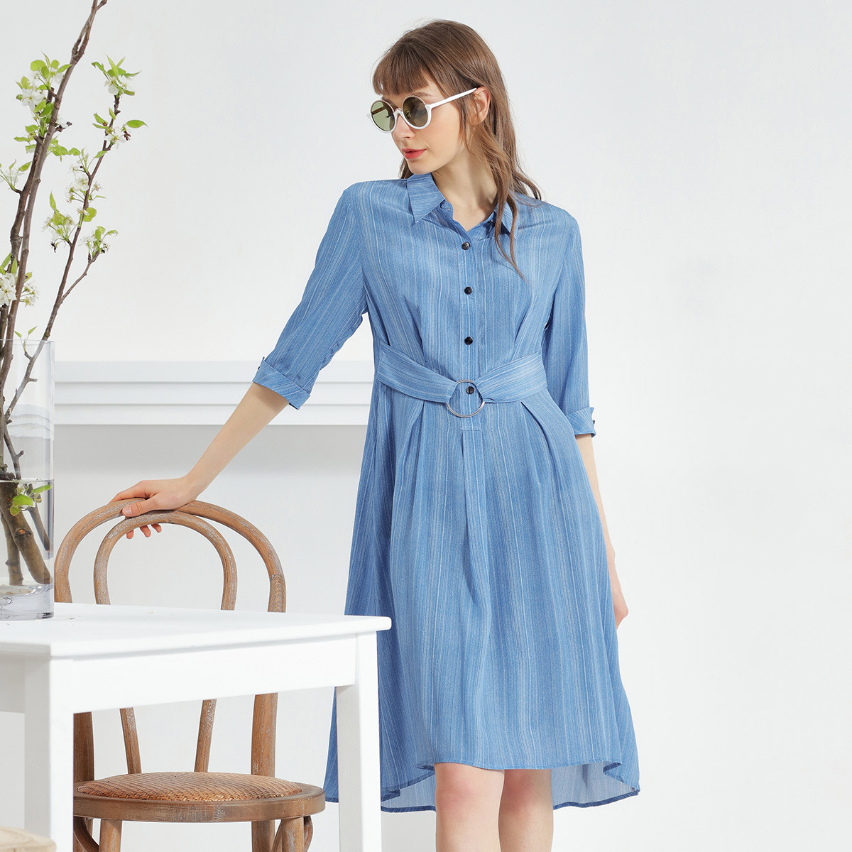 【库存有限清完即止】秋100%桑蚕丝五分袖女桑蚕丝真丝连衣裙--唯品会