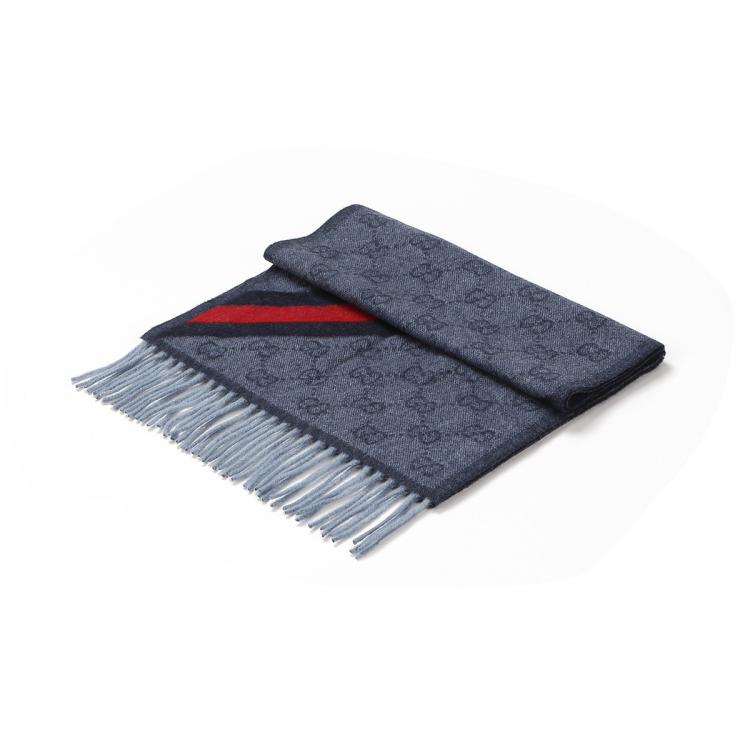 GUCCI 【秋冬送礼】古驰经典条纹撞色流苏100%羊毛围巾披肩男女同款