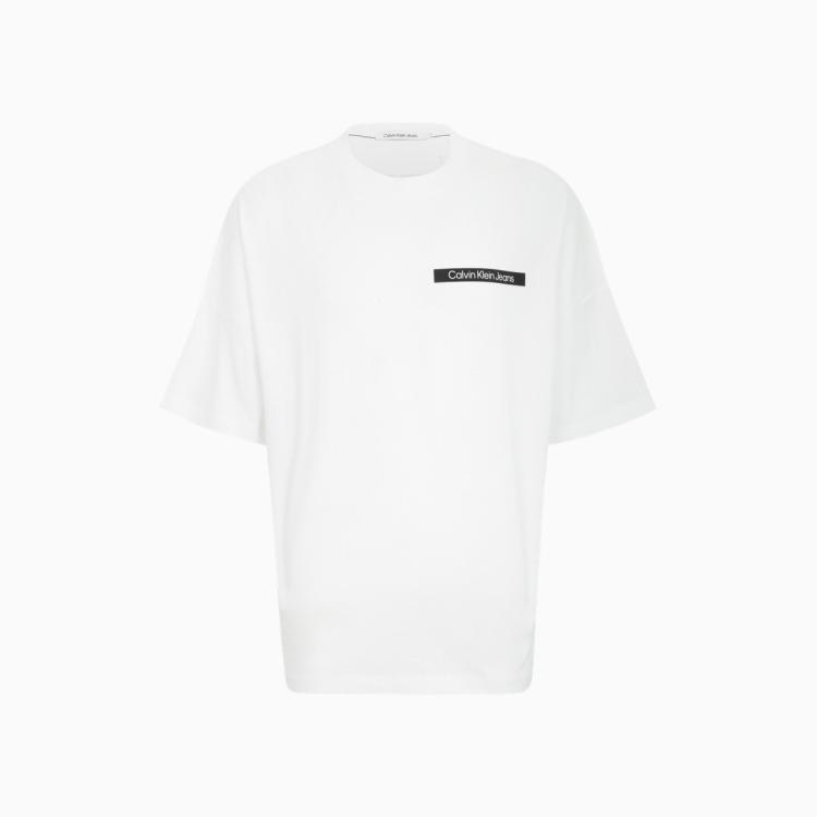 Calvin Klein Ck Jeans夏季男女情侣中性时尚切割图案印花透气短袖t恤j400212 In White