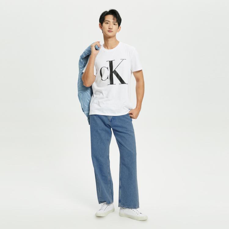 CK Jeans春秋男士时尚纯棉水洗做旧拉链宽松阔腿牛仔裤J320994