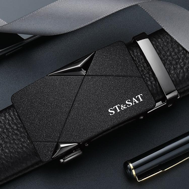 ST&SAT 【头层牛皮】时尚经典真皮男士腰带皮带商务自动扣头裤带送老公