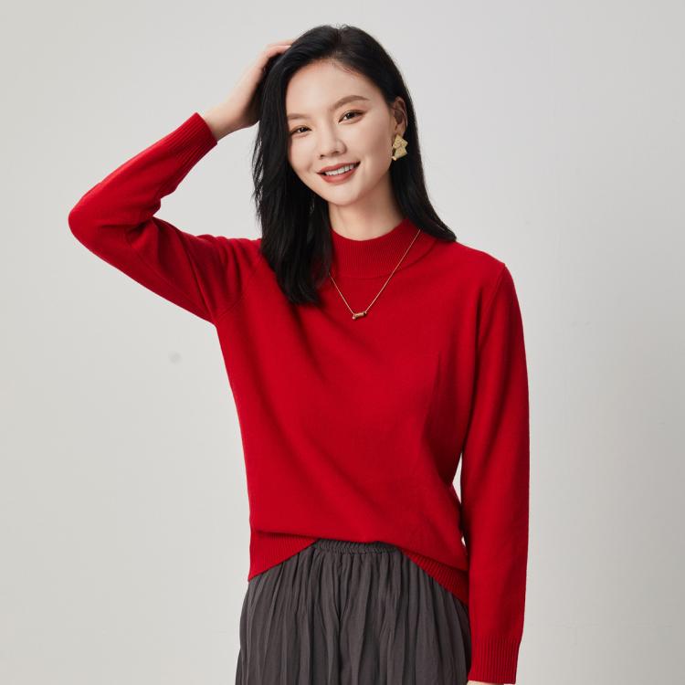 金菊 【纯羊毛】镇店头部款新年红毛衣日常百搭保暖柔软纯色打底羊毛衫