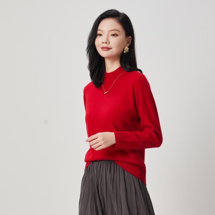 金菊 【纯羊毛】镇店头部款新年红毛衣日常百搭保暖柔软纯色打底羊毛衫