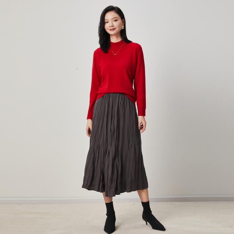 金菊 【纯羊毛】镇店头部款新年红毛衣日常百搭保暖柔软纯色打底羊毛衫