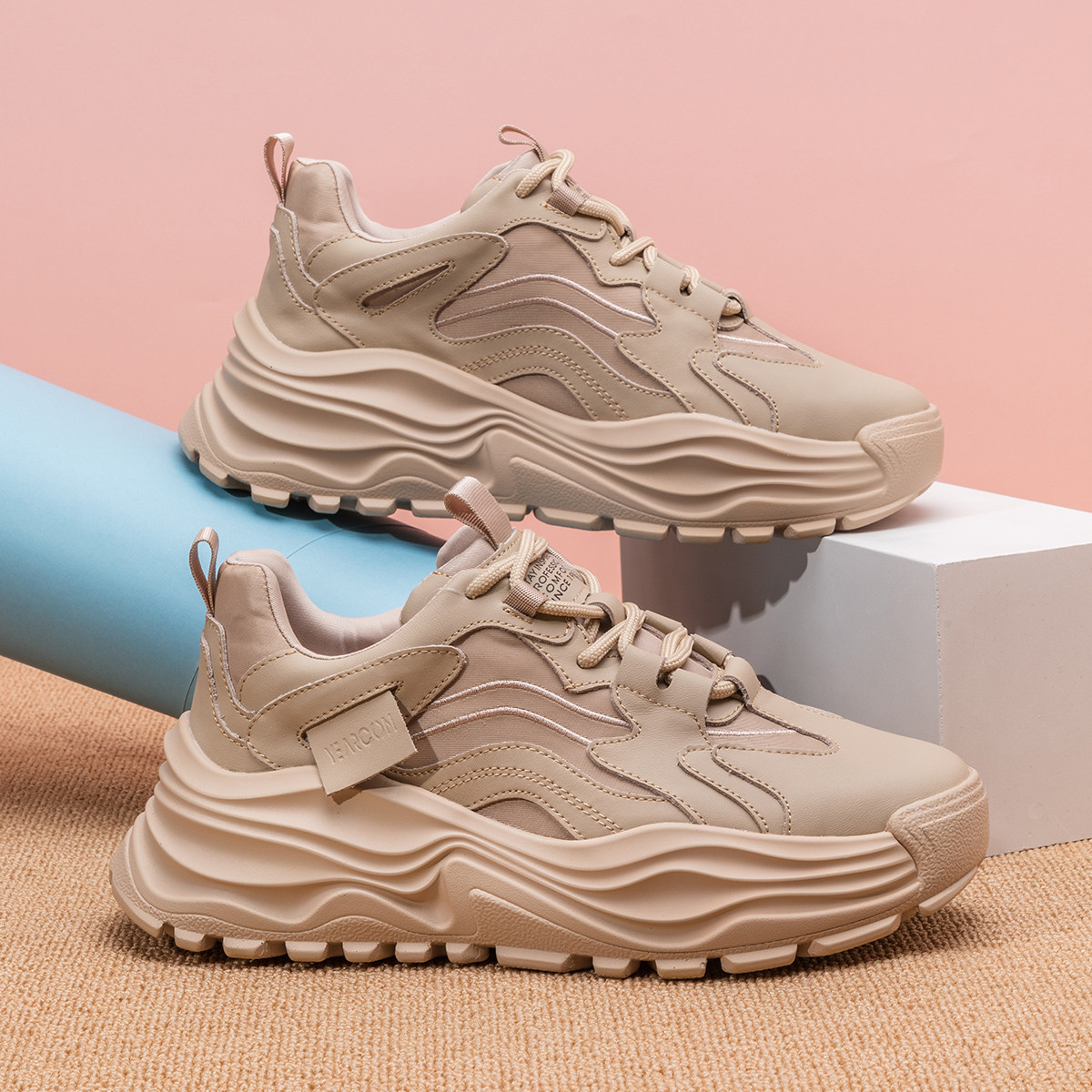 意尔康女鞋子2023新款春夏厚底老爹鞋女透气小白休闲运动鞋女