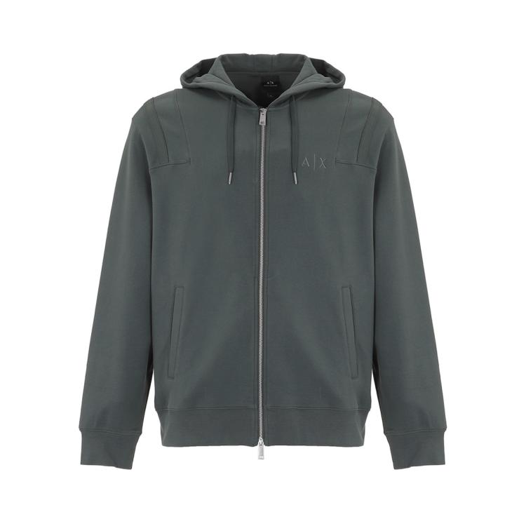 Armani Exchange 男士刺绣logo棉质休闲百搭连帽卫衣外套 In Green