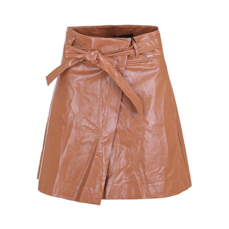 Armani Exchange 女士高贵典雅围裹式时尚百搭休闲仿皮半截裙 In Brown