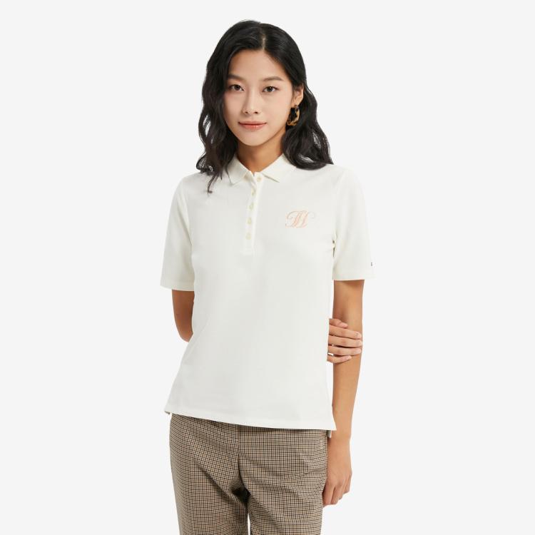 Tommy Hilfiger 22春夏女装透气字母刺绣翻领短袖polo衫ww0ww34668 In White