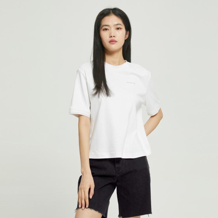 Calvin Klein Ck Jeans夏季女士休闲圆领棉质螺纹logo提花袖口短袖t恤j218679 In White