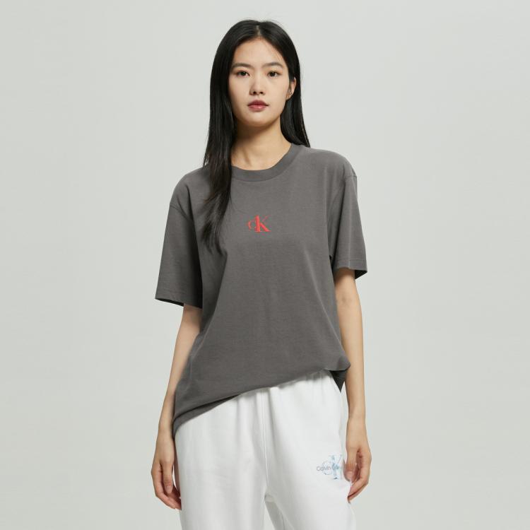 Calvin Klein Ck Jeans夏季男女情侣中性时尚纯棉醒目logo透气短袖t恤j400157 In Gray
