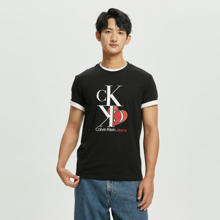 Calvin Klein 【情侣系列】ck Jeans夏季男女情侣中性爱心透气短袖t恤j321595 In Gray