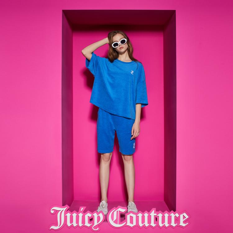 Juicy Couture 橘滋【】克莱因logo绣花阔版女式t恤 In Blue