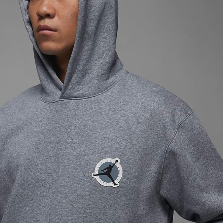 Jordan Flight Fleece Hoodie In Carbon Heather/ Rush Orange