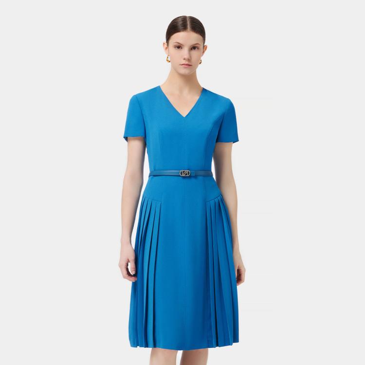 Ports 1961 宝姿女装春夏时尚气质百搭舒适短袖中长连衣裙 In Blue