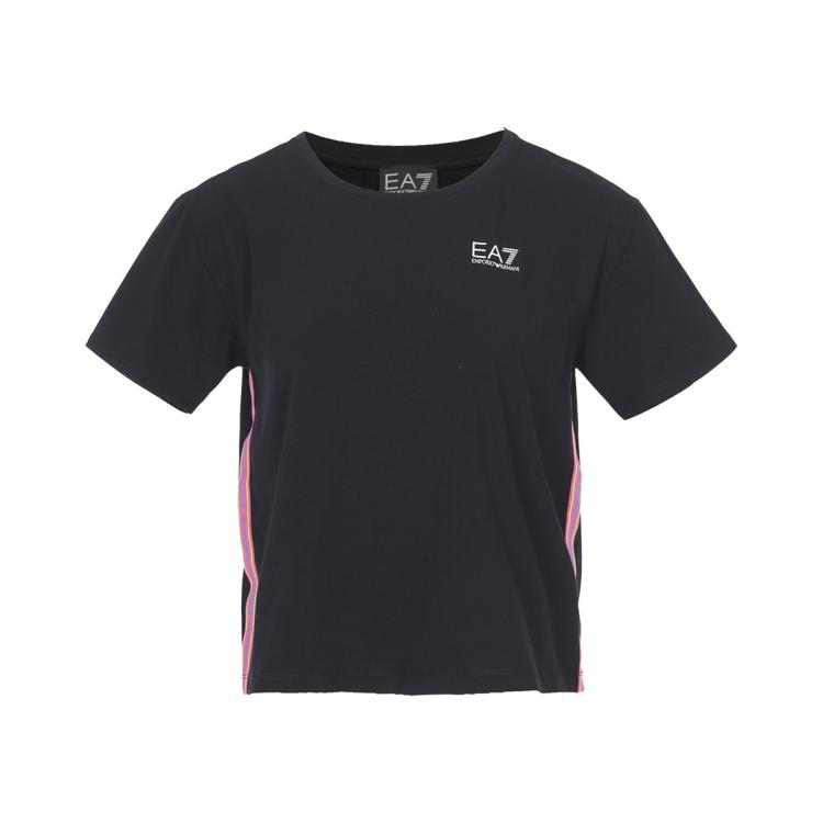 Ea7 女士俏皮甜美时髦短款logo短袖t恤 In Black