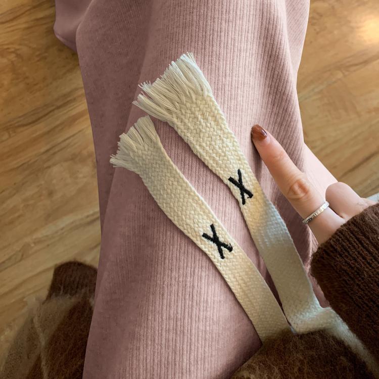 ONE MORE 秋冬季加绒可选休闲裤子女潮流高腰显瘦抗寒窄版垂感阔腿加厚裤