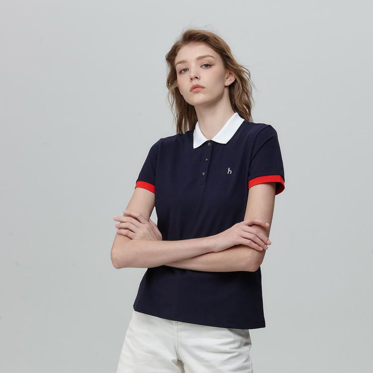 Hazzys 2023春季短袖t恤女纯色休闲polo衫英伦风上衣潮 In Blue