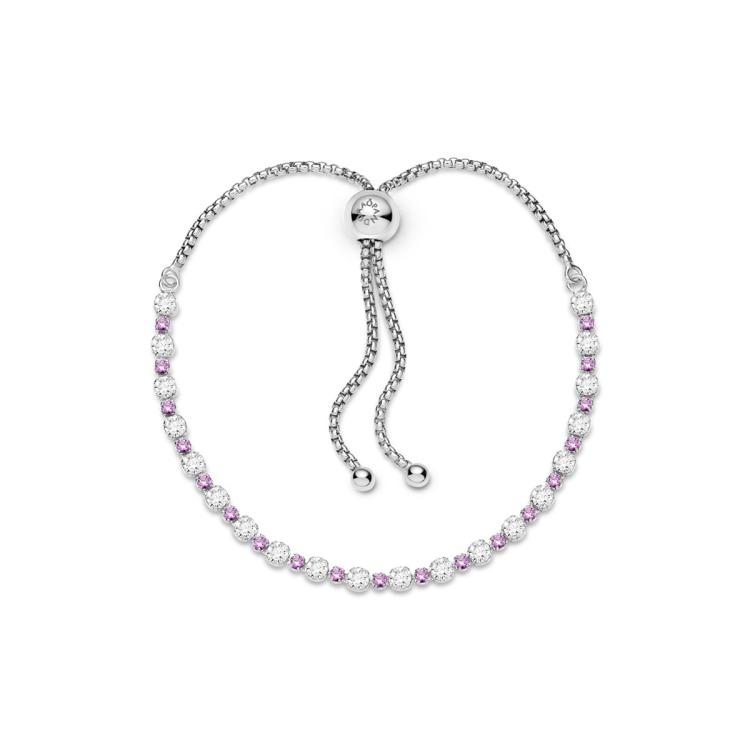 PANDORA 潘多拉粉色和透明闪亮滑扣式手链 时尚轻奢简约百搭女士送礼