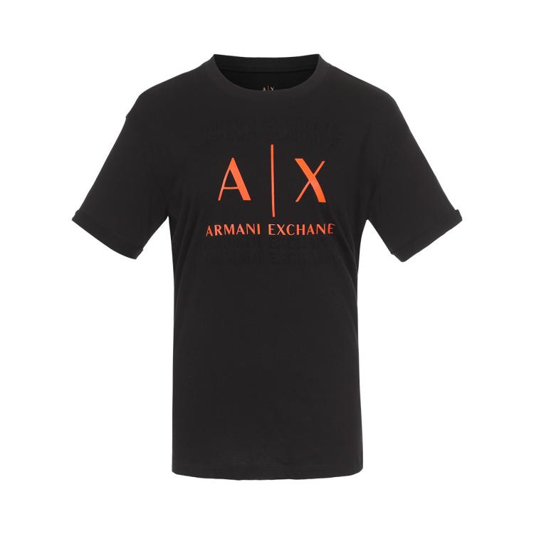 Armani Exchange 女士立体logo纯棉透气舒适收腰显瘦短袖休闲t恤 In Black