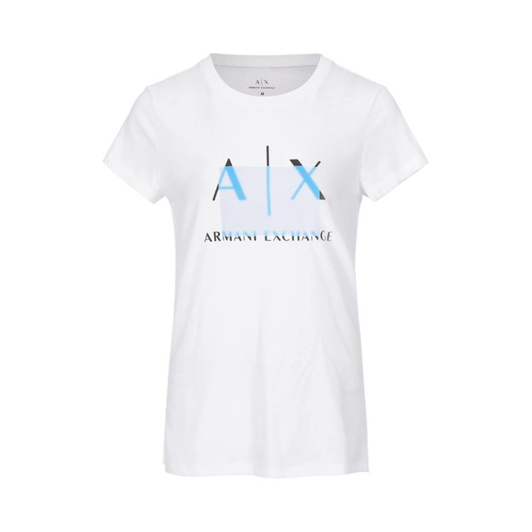 Armani Exchange 女士街头百搭休闲圆领短袖t恤 In White