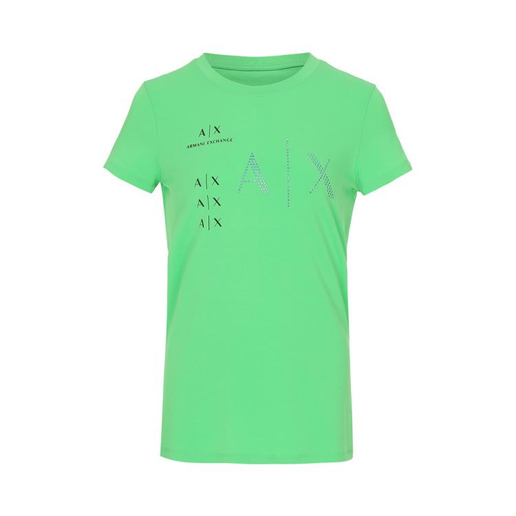 Armani Exchange 女士甜酷亲肤撞色logo标短袖t恤 In Green