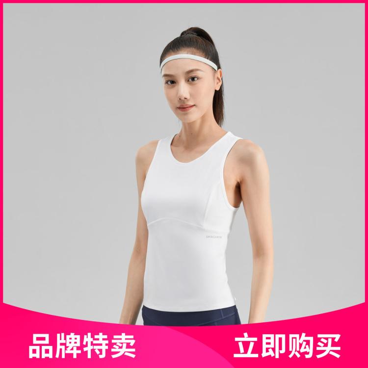 Skechers 斯凯奇 透气速干运动背心舒适运动健身瑜伽背心女式背心夏季 In White