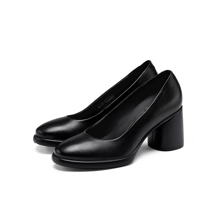 Ecco 高跟鞋 秋季新款单鞋女鞋正装鞋漆皮鞋 雕塑奢华222603 In Black