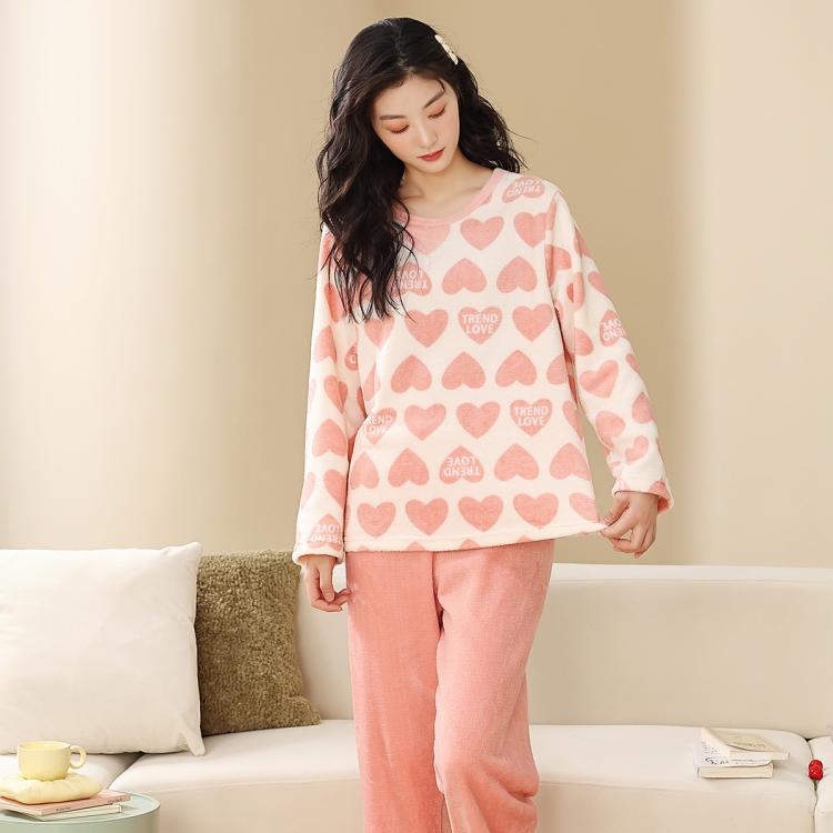 GOSO 【亲肤暖绒】秋冬保暖法兰绒睡衣女长袖可外穿女士家居服女套装