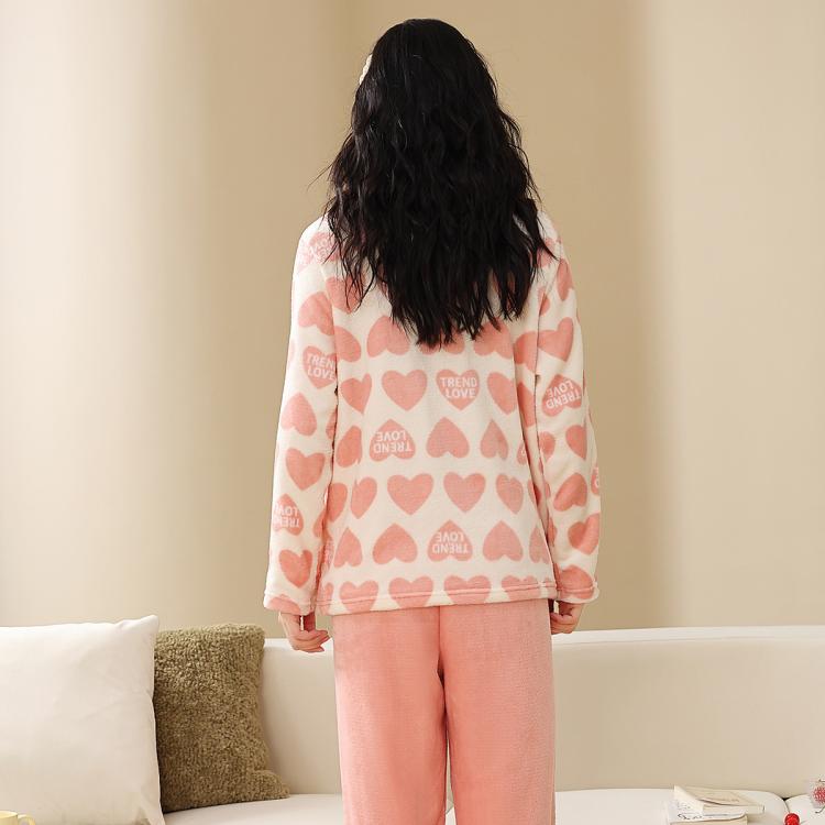 GOSO 【亲肤暖绒】秋冬保暖法兰绒睡衣女长袖可外穿女士家居服女套装