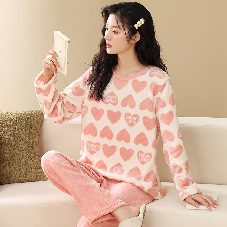 GOSO 【亲肤暖绒】秋冬保暖法兰绒睡衣女长袖可外穿女士家居服女套装