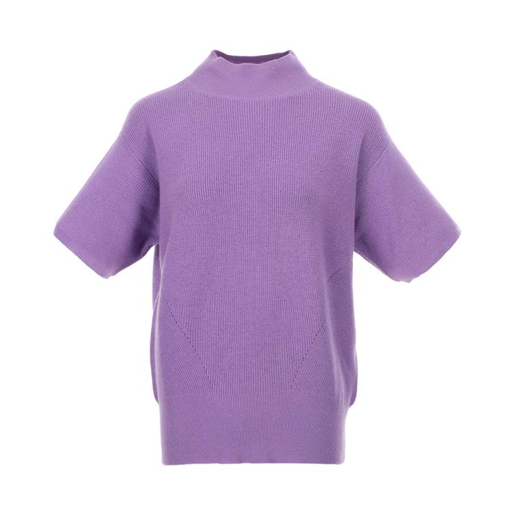 Armani Exchange 女士纯色简约弹力短袖半高领套头针织衫 In Purple