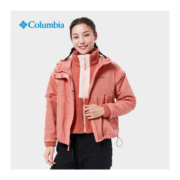 Columbia 女子休闲夹克两件套 仿羊羔绒抓绒衣+梭织外套 可拆卸成马甲 In Pink