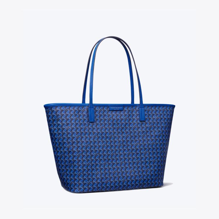 Tory Burch Coated Canvas Basketweave Tote In Blue