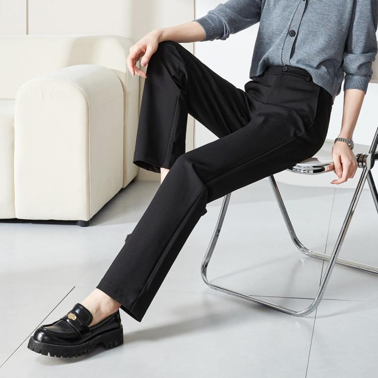 逸阳 舒适弹力后腰休闲裤女26春秋垂坠显瘦窄版阔腿直筒裤子女