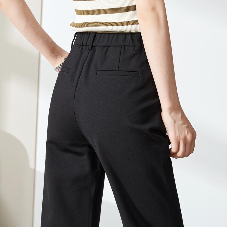 逸阳 舒适弹力后腰休闲裤女26春秋垂坠显瘦窄版阔腿直筒裤子女