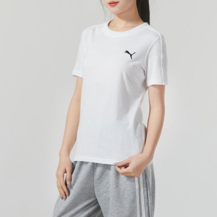 Puma 2024年款时尚舒适短袖t恤女装上衣休闲健身圆领运动t恤 In White