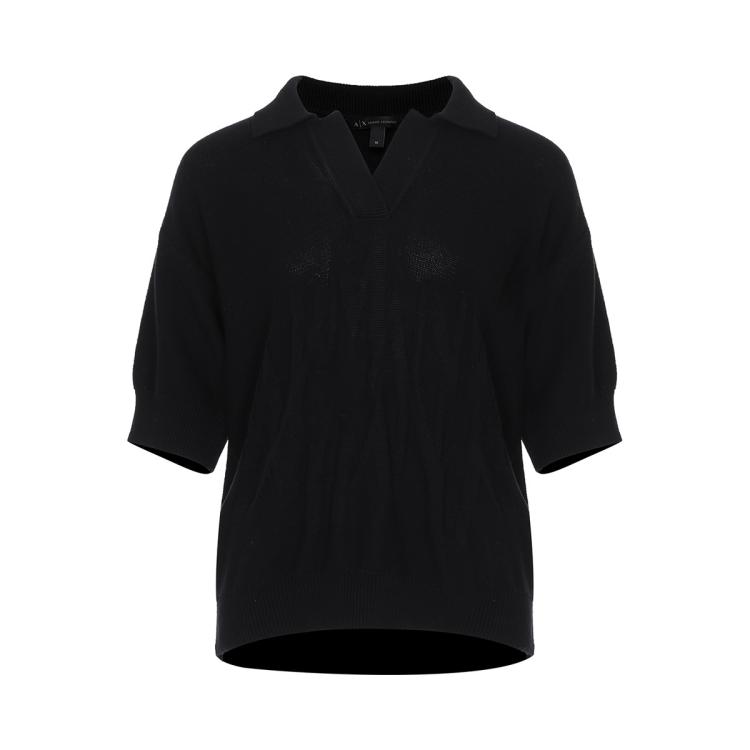 Armani Exchange 女士经典logo标纯棉短袖针织衫 In Black
