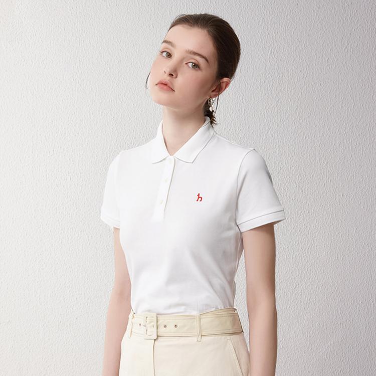 Hazzys 【lconict】素色短袖标志性polo衫女抗紫外线夏季t恤 In White