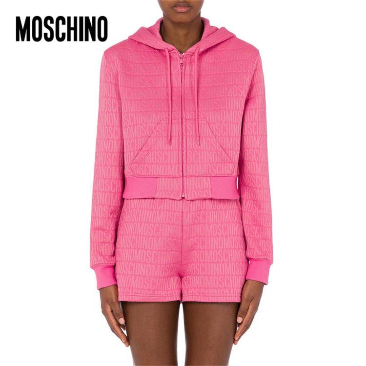Moschino /莫斯奇诺 女士allover Logo短款卫衣 In Pink