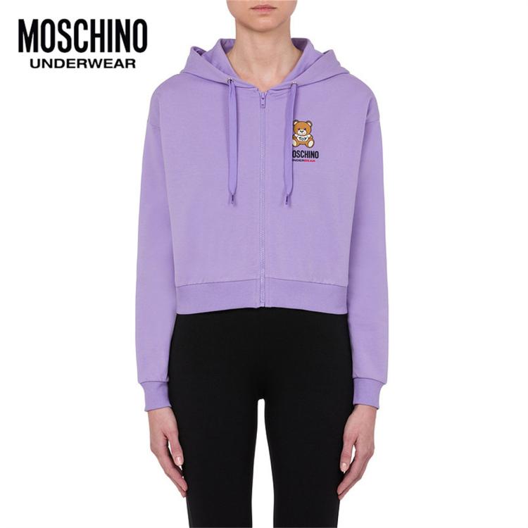 Moschino Underwear/莫斯奇诺 女士泰迪熊连帽短款卫衣 In Purple