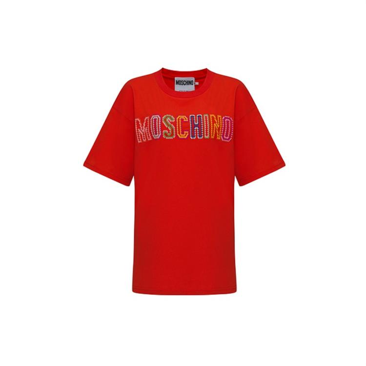 Moschino 女士钩编刺绣徽标棉质平纹针织t恤 In Red