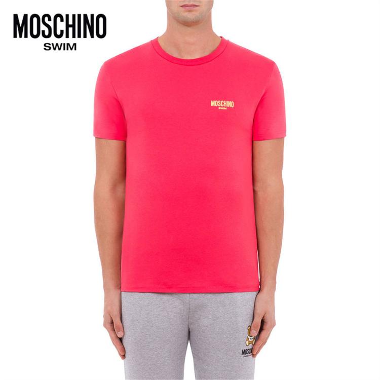 Moschino Swim/莫斯奇诺 男士金色logo棉混纺t恤 In Red