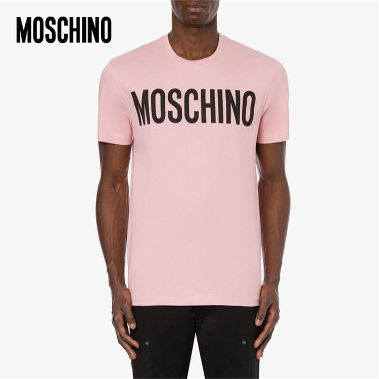 Moschino /莫斯奇诺 早秋男士平纹针织徽标t恤 In Pink