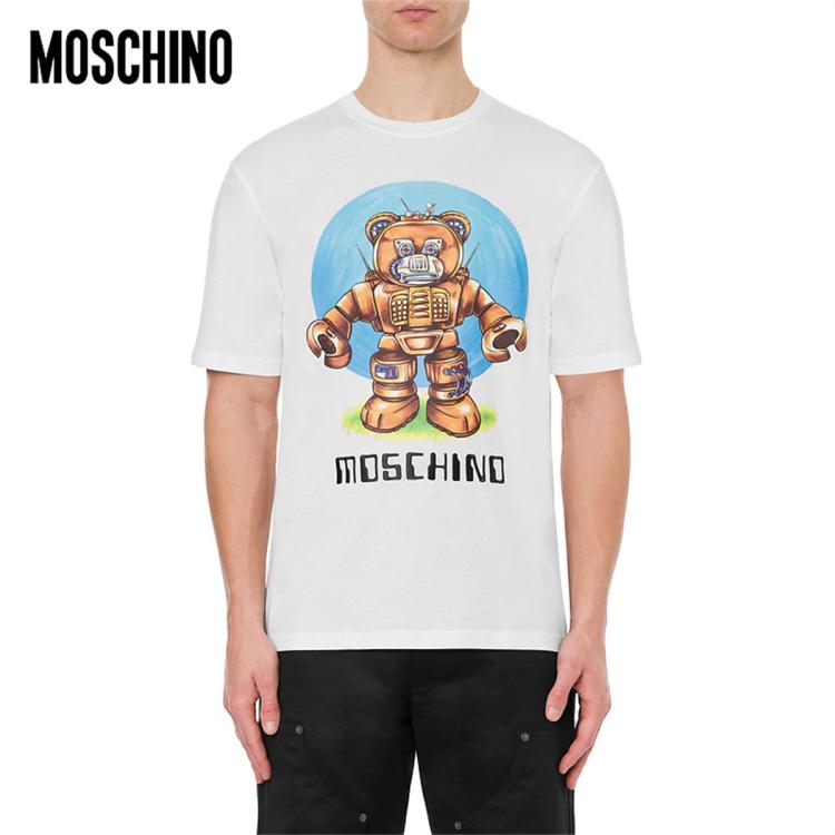 Moschino /莫斯奇诺 早秋男士robot Bear有机平纹针织t恤 In White