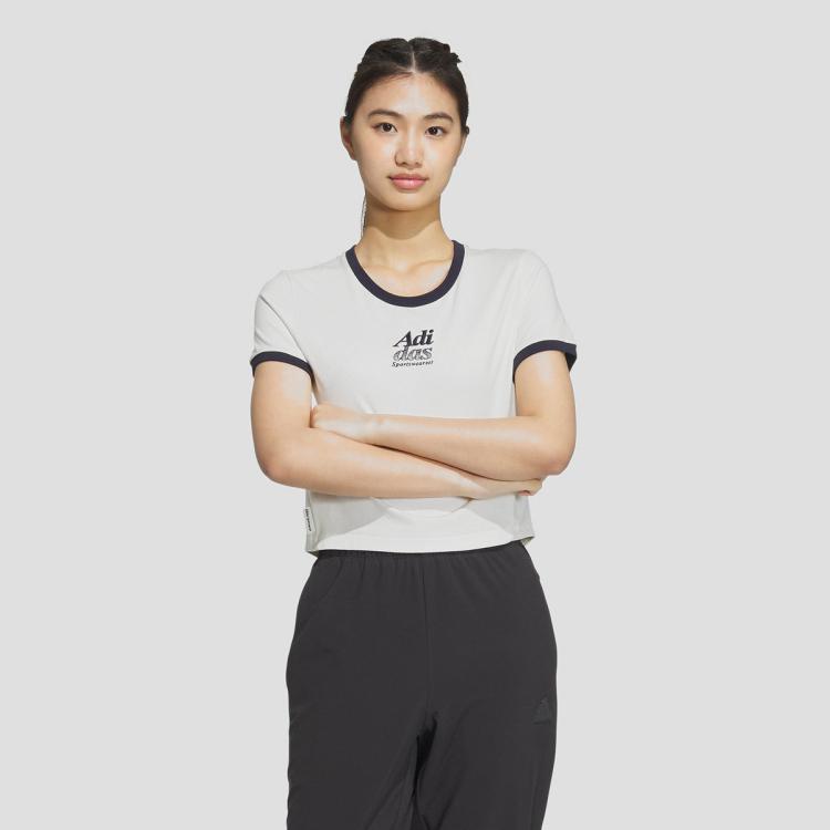 Adidas Originals W Logo Tee女士舒适耐磨运动休闲短袖t恤 In Gray
