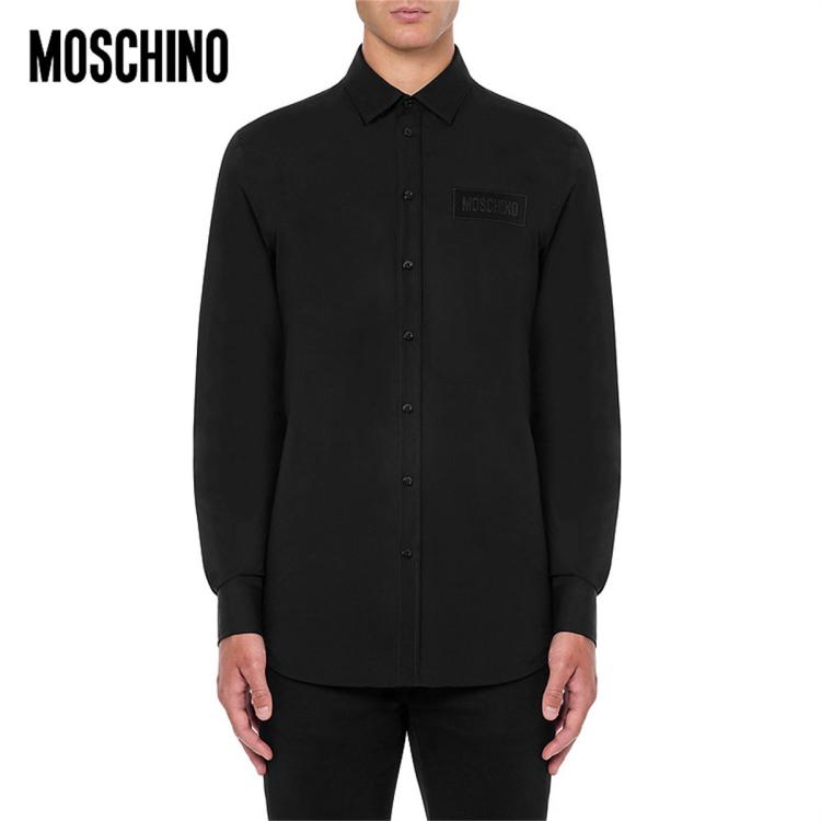 Moschino /莫斯奇诺 秋冬男士标签棉府绸衬衫 In Black
