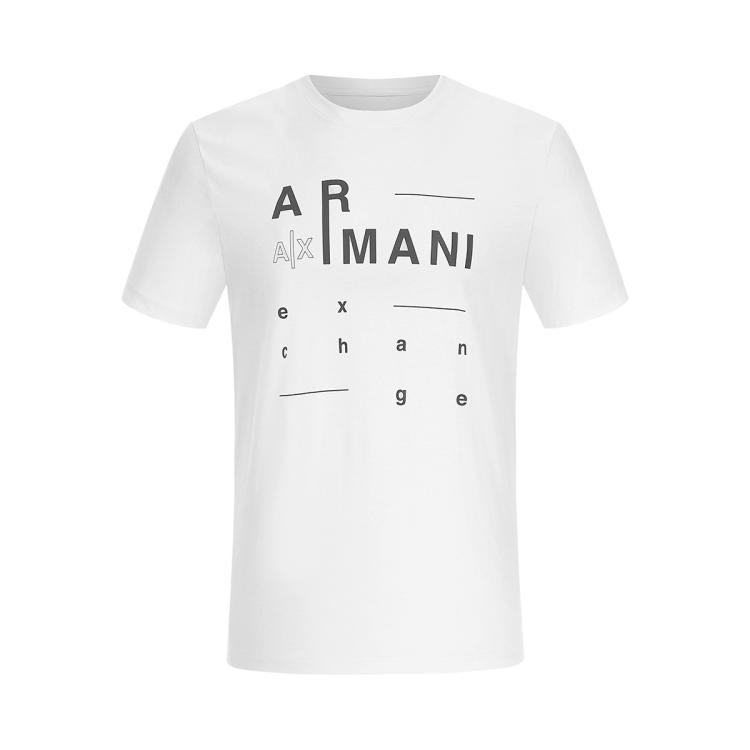 Armani Exchange 男士亲肤透气字母拼色短袖t恤 In White