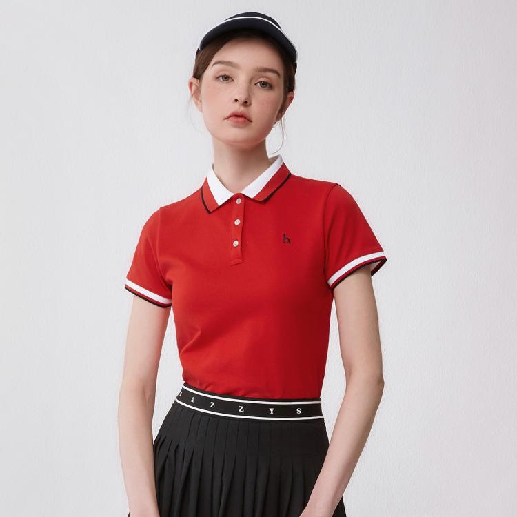 Hazzys 春夏女士翻领休闲撞色短袖t气质舒适简约polo衫 In Red