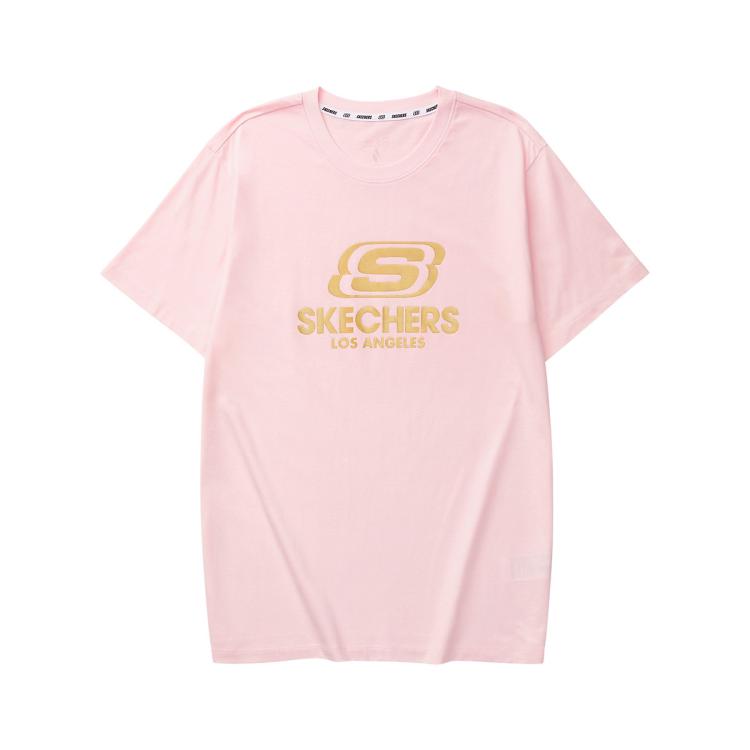 Skechers 【大logo】短袖t恤男女款纯棉t恤休闲运动t恤男女夏季 In Pink
