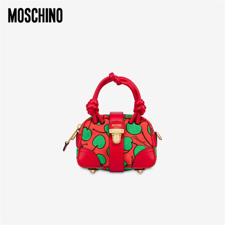 Moschino /莫斯奇诺 女士全幅樱桃印花帆布小号手提包 In Red